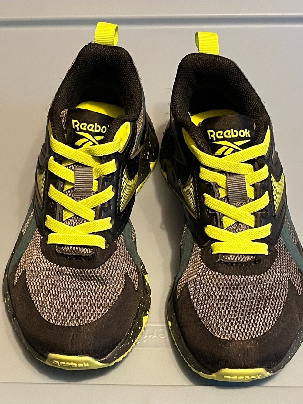 Reebok Kids Black and Neon Yellow Athletic Sneakers